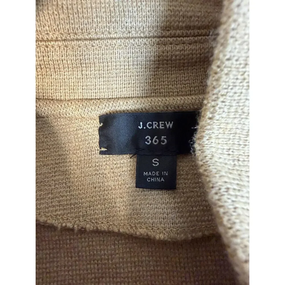 J.CREW Sweater Full Zip Womens S Beige Mock Neck 3/4 Sleeve Pockets Cotton-Poly